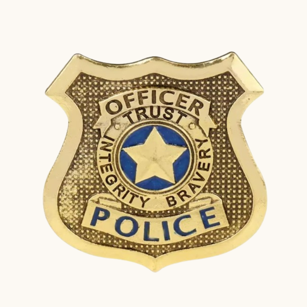 Police Metal Badge Cosplay - Brooche gold-colored police badge blue center