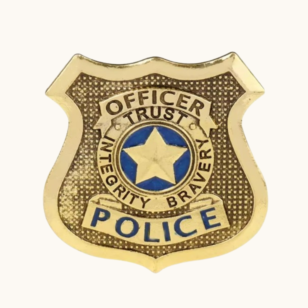 Police Metal Badge Cosplay - Brooche gold-colored police badge blue center