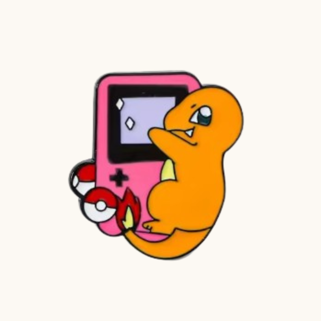 Retro Console Pocket Monster Pink Brooch Pin - Brooche pink enamel pin cartoonish orange