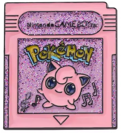 Retro Handheld Pink Creature Cartridge Pin - Brooche pink glittery nintendo game boy