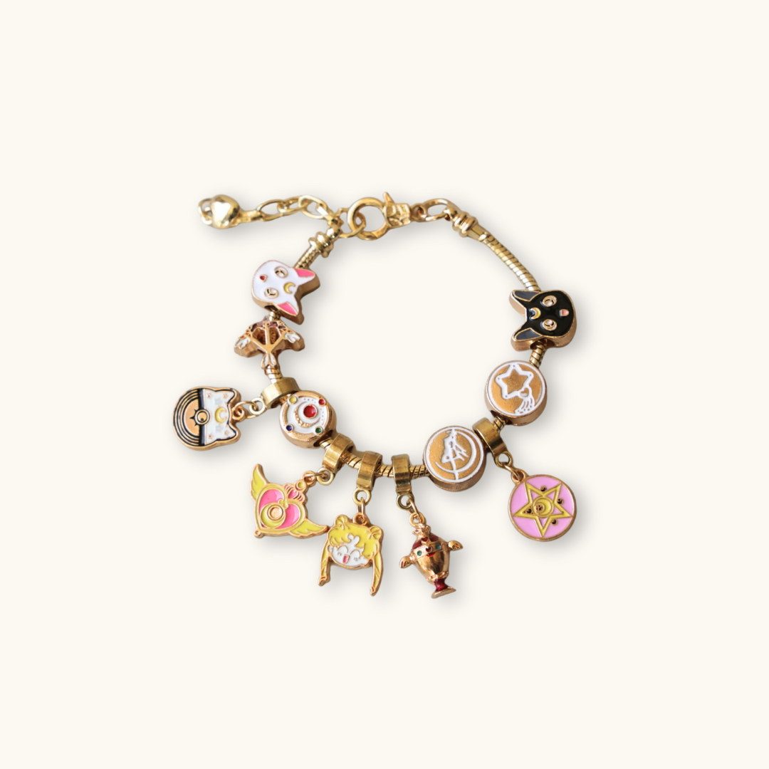 Sailor Moon Gold Bracelet with Charms - Bracelet gold-toned charm bracelet colorful enamel