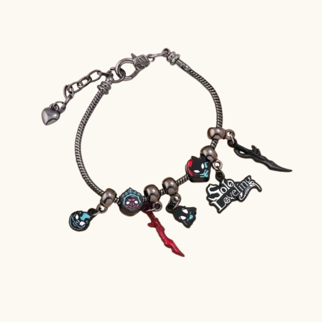 Solo Leveling Bracelet with Charms - Bracelet dark metallic charm bracelet snake-link