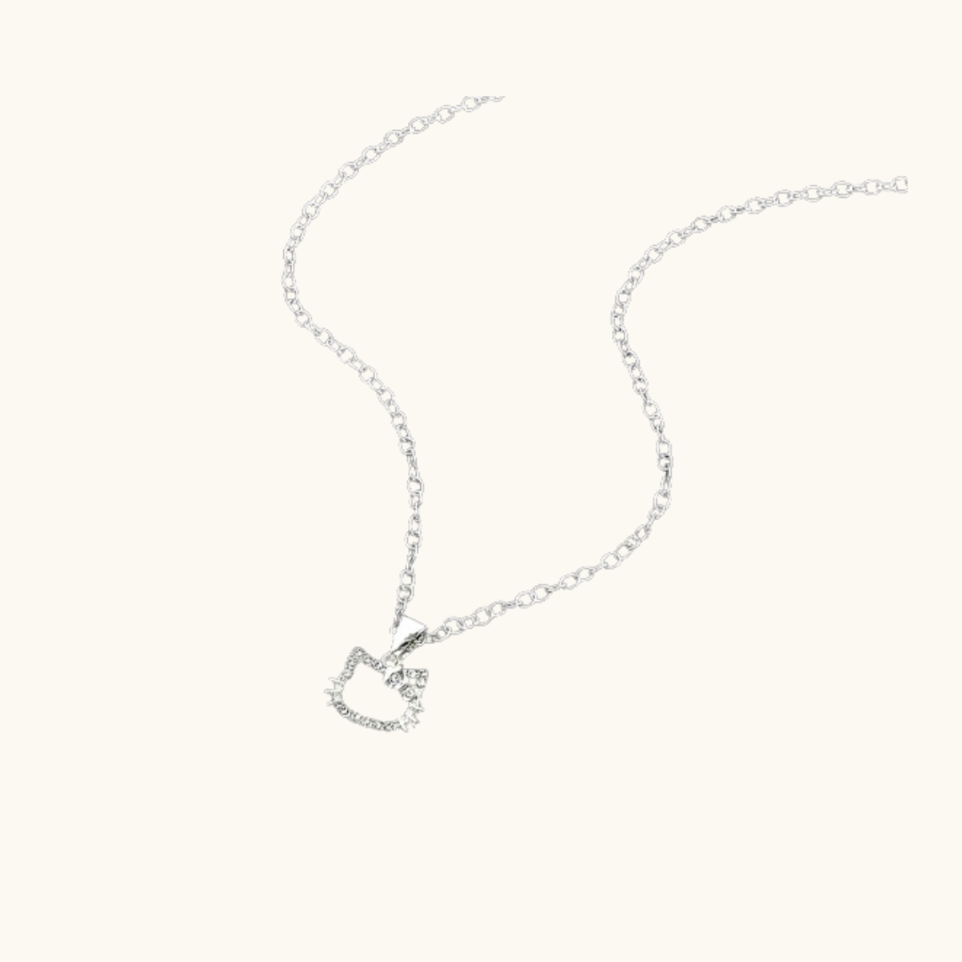 Sweet Bow Kitty Pendant Necklace - Necklace silver chain necklace delicate diamond-encrusted