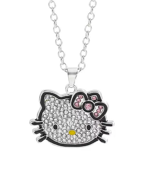 Sweet Kitty Charm Necklace - Necklace silver kitty pendant necklace rhinestone-encrusted